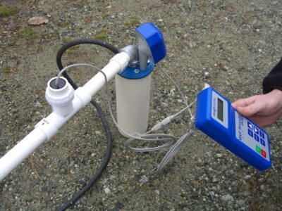 Well Sounder portable water level sensor with flow meter installed